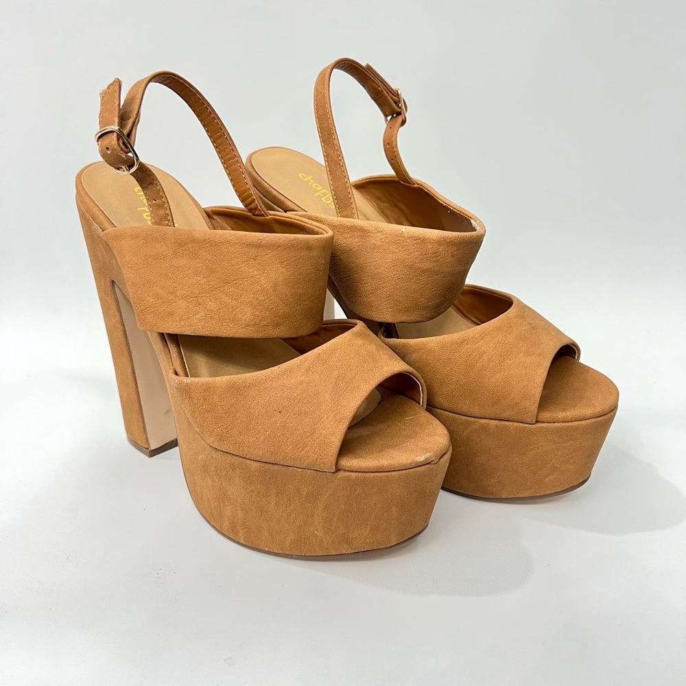 Cognac block heels in size 6.5